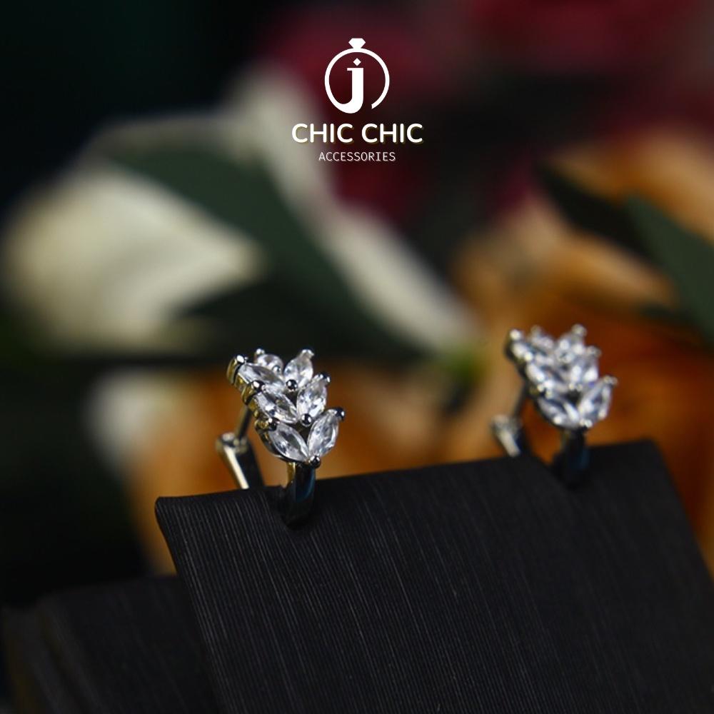 Bông Tai Nữ Hình Lá Đính Đá Zircon Dễ Thương Thanh Lịch | Bông Tai Chic Chic A82