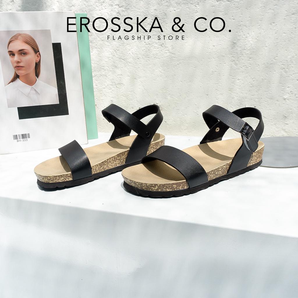 Erosska - Giày sandal đế trấu quai ngang hai màu đen trắng - DT004