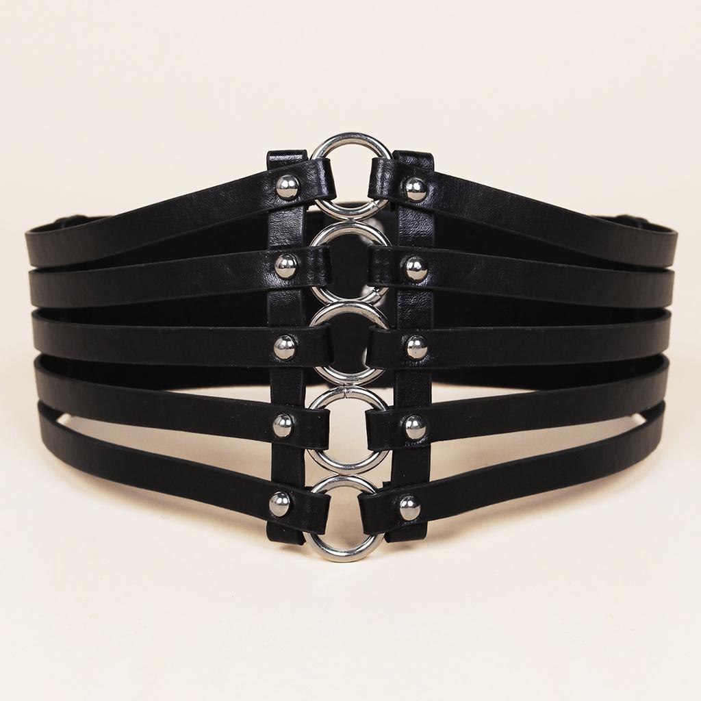 Ladies Gothic Punk Wide Belt Hip Belt Waist Belt Waist Corset Rivet Belt Black Made of PU