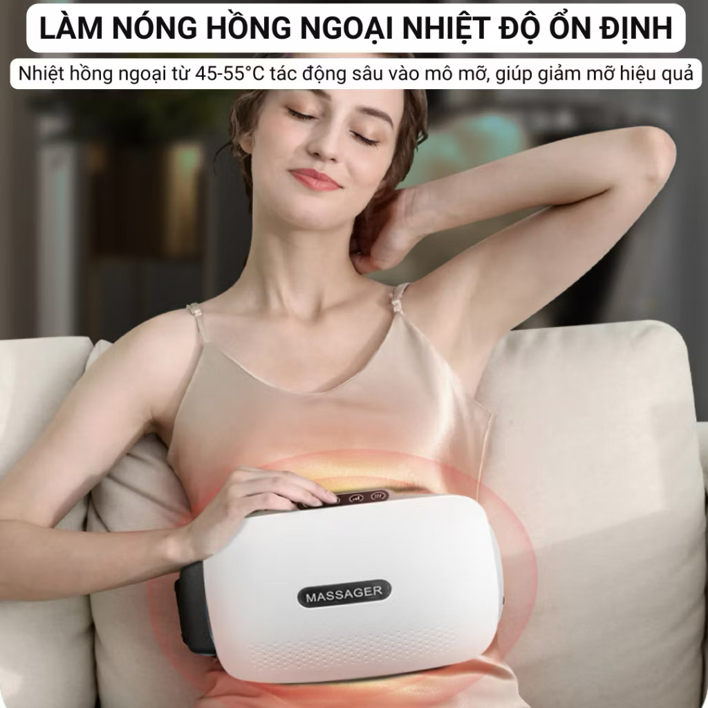 Đai massage, máy massage tan mỡ bụng bi xoay kết hợp chườm nóng thảo dược  cao cấp