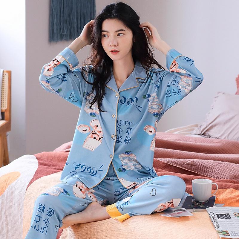 BỘ PYJAMA NỮ DÀI TAY COTTON MỀM MỊN, CAO CẤP, MÀU XANH MÁT DỊU, SIZE M-2XL