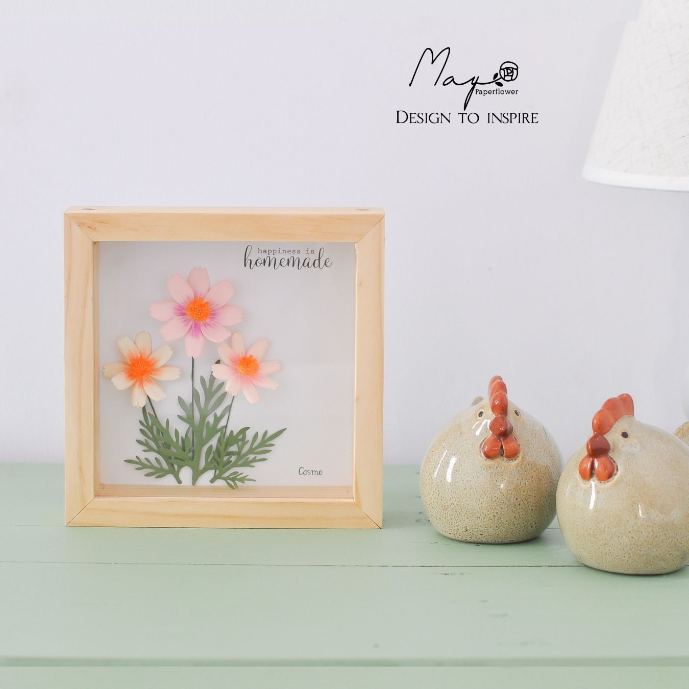 Tranh Hoa Giấy Handmade Trang Trí - Hoa Sao Nháy MAYPAPERFLOWER Khung Gỗ Size 19x19cm