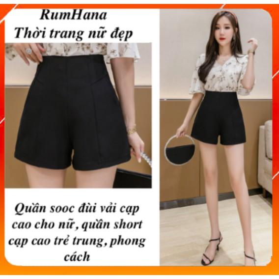 Quần sooc đùi vải cạp cao cho nữ, quần short cạp cao - RumHana