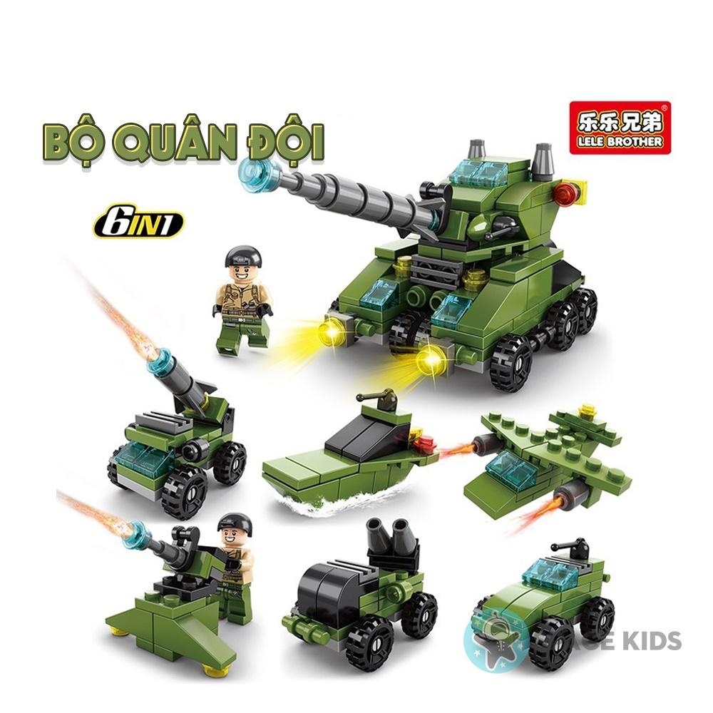 Đồ chơi Xếp hình Lego 6 trong 1 xe tăng Quân đội Lele Brother, ghép hình lego giá rẻ cho bé