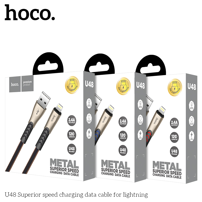 Cáp Sạc Nhanh 2.4A Bọc Thép 2 Đầu Hoco U48 Dành Cho Lightning - Giao Màu Ngẫu Nhiên - Hàng Nhập Khẩu