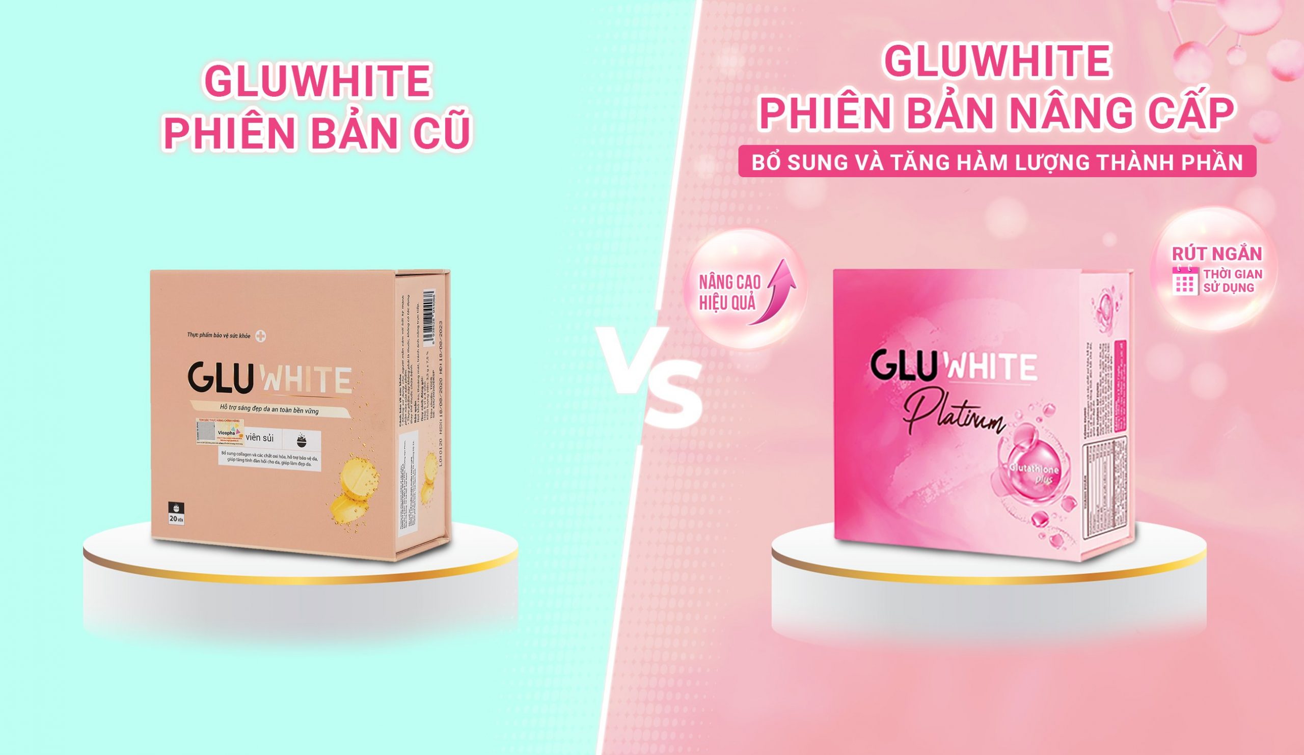 Viên Sủi Trắng Da Gluwhite Platium, Bảo Vệ Và Tăng Độ Đàn Hồi Cho Da, Giúp Da Trắng Hồng Rạng Rỡ