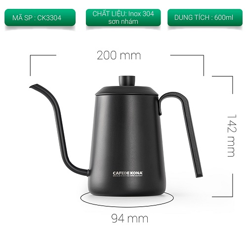 Ấm rót pour over cà phê cổ ngỗng 600ml CAFE DE KONA