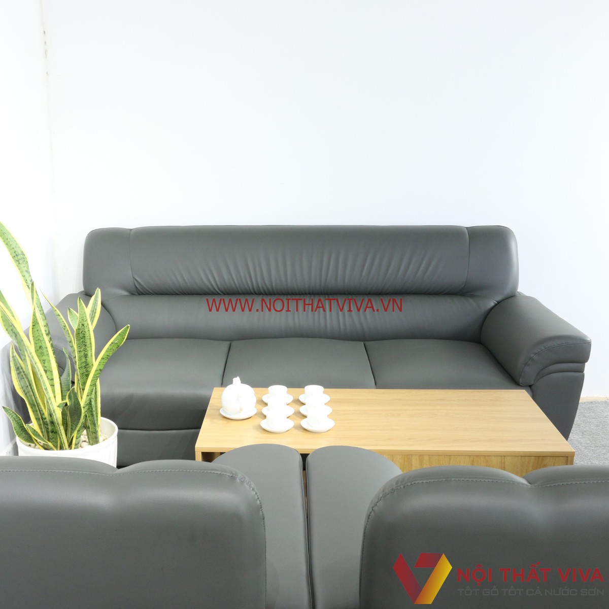 Bộ Sofa Bọc Da Kiểu Đối Màu Xanh Đen Bàn Gỗ MDF Đẹp Hiện Đại