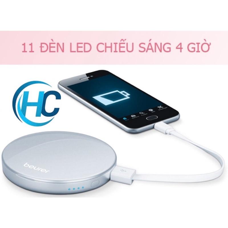 Gương trang điểm để bàn phóng to 3 lần có đèn led, kiêm sạc dự phòng Beurer BS39 (3.000 mAh)