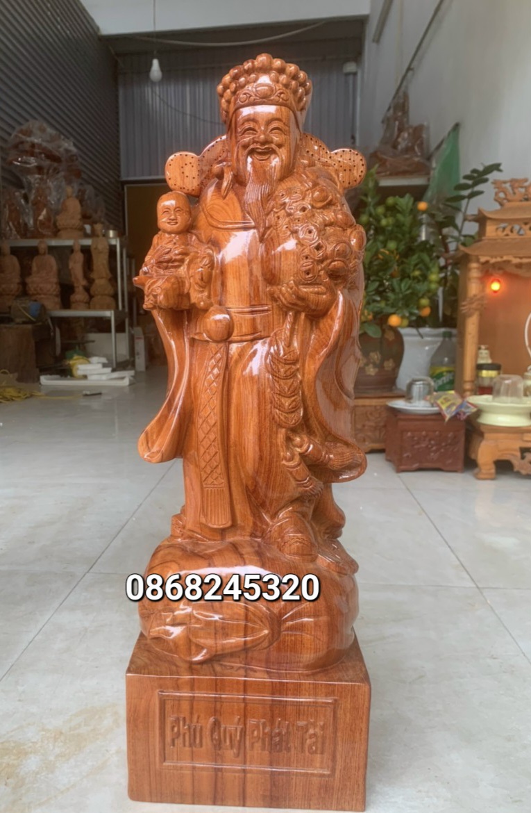 Tượng ông thần tài gỗ hương đá kt cao 60×20×15cm
