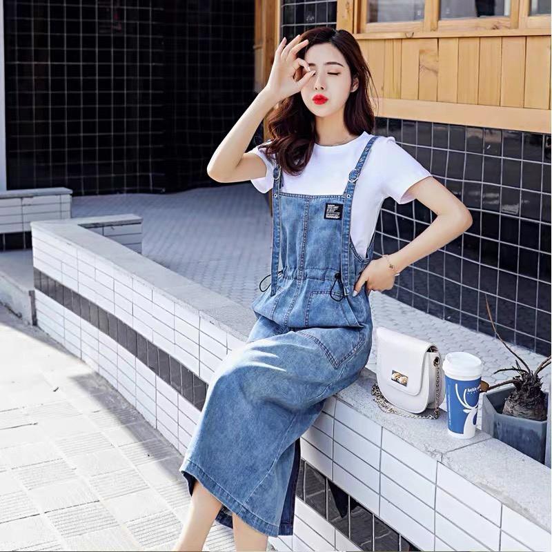 Quần yếm nữ King168, váy yếm dài chất jean cotton xịn mẫu FC01