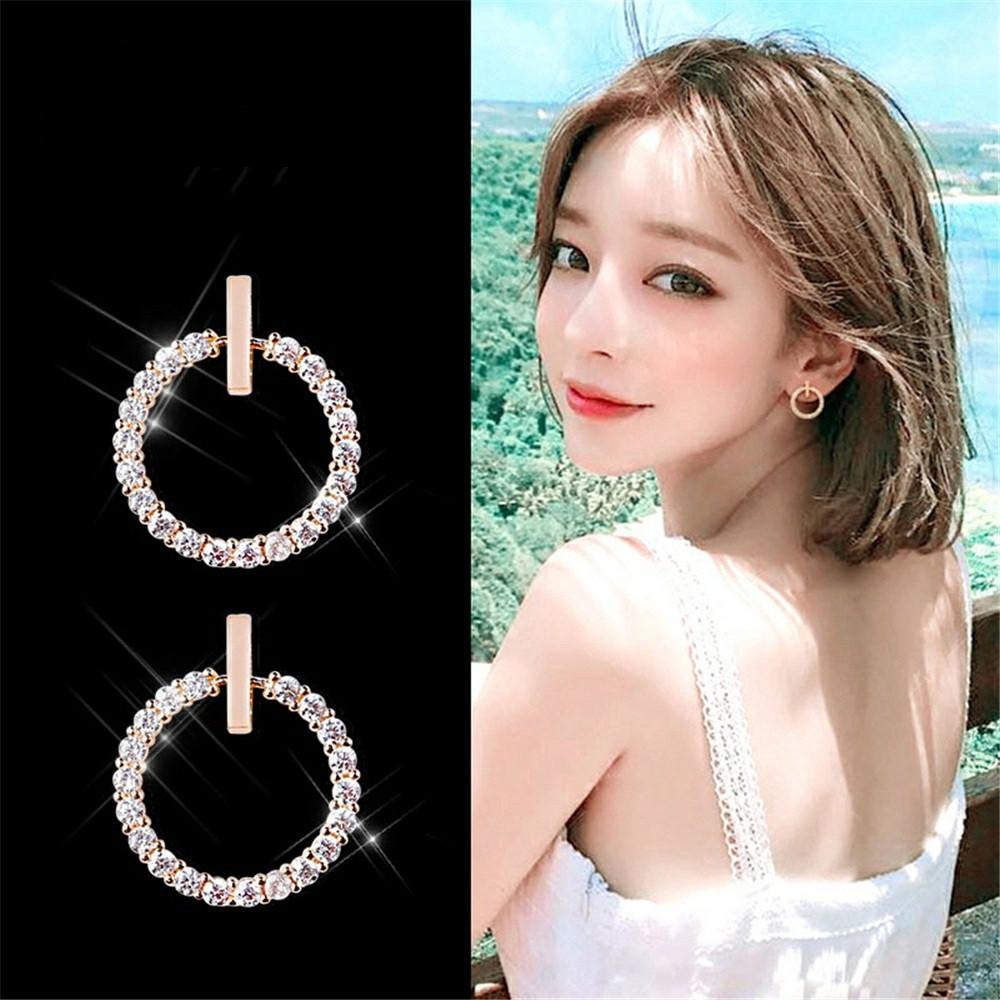 Bông tai tròn đính đá phong cách Hàn Quốc
