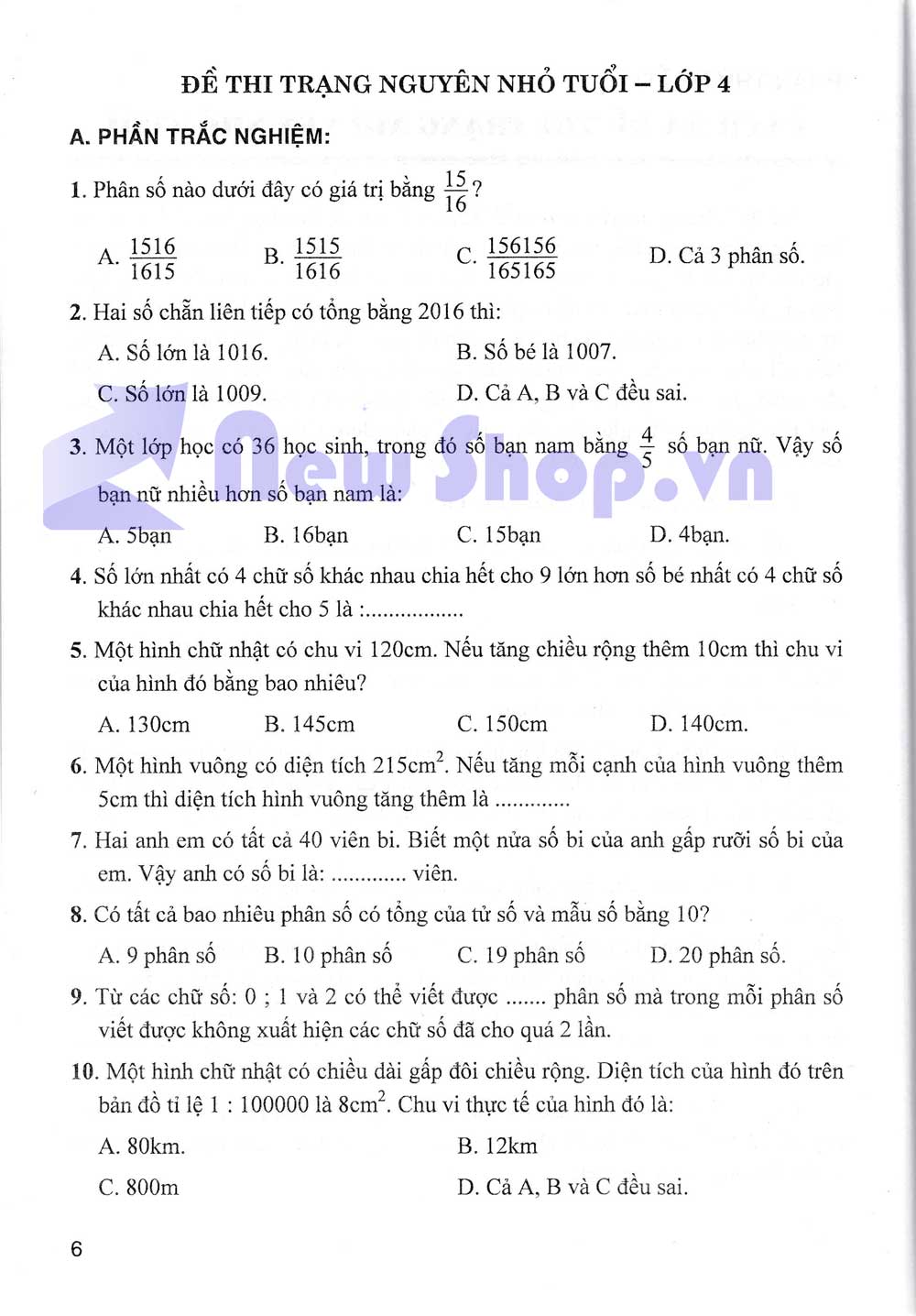 Bài Tập Dành Cho Học Sinh Thi Trạng Nguyên Nhỏ Tuổi 4 (Tái Bản)