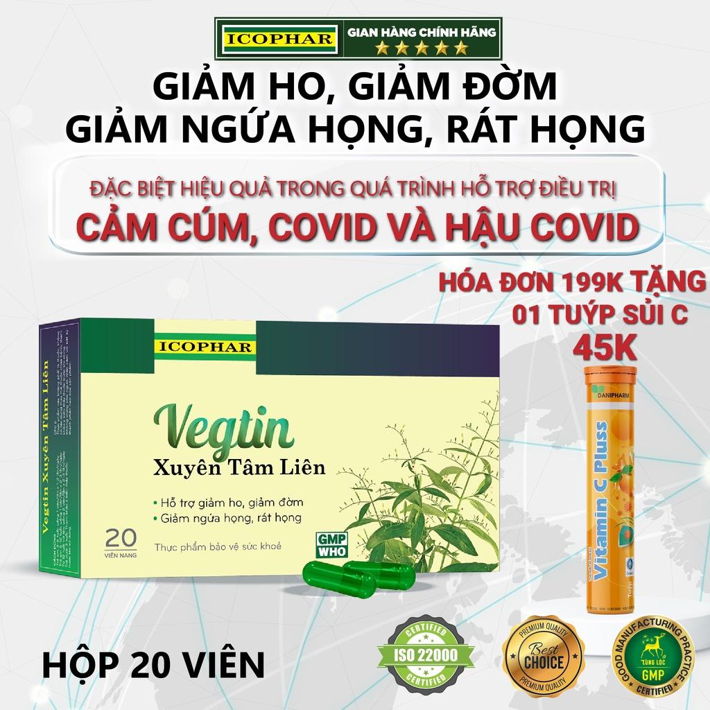 Viên uống giảm ho VEGTIN XUYÊN TÂM LIÊN - Hỗ trợ trị ho, giảm ho, tiêu đờm, đau họng, ngứa rát họng - Hiệu quả cao