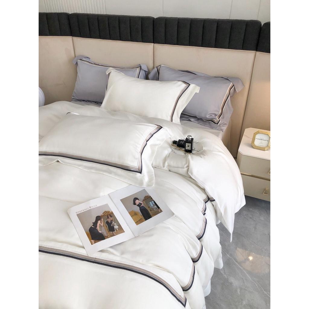 Bộ chăn ga gối 100%Tencel 120s cao cấp Frame Embroidery, phong cách châu âu sang trọng cổ điển