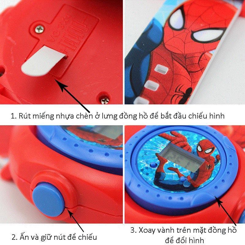 Vỉ đồ chơi đồng hồ người nhện chiếu hình ảnh lên tường cho bé trai và bé gái