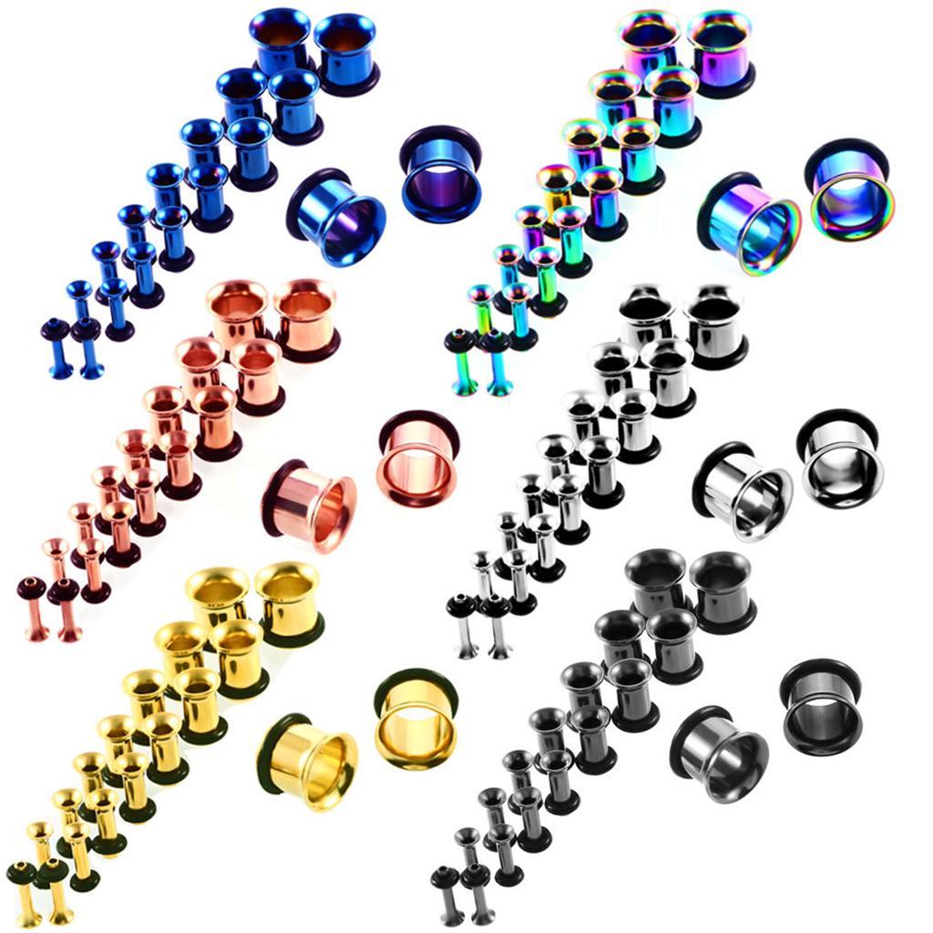 18 Pairs Stainless Steel Ear Gauges Stretching Tunnel Plugs 14g-00g