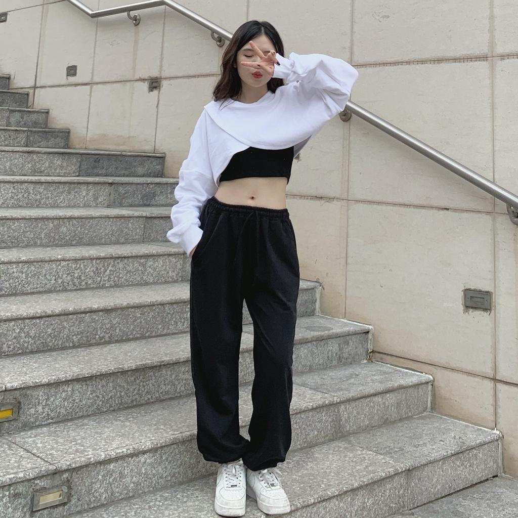 Áo Croptop Tay Dài Form Rộng Nữ Ullzang, Áo Croptop Dài Tay NQ30store Unisex