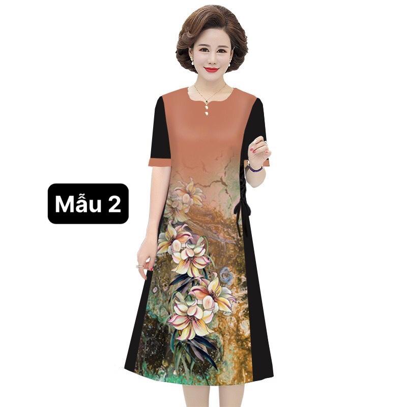 ️Đầm Trung Niên️ Mẫu đầm suông in họa tiết hoa cho mẹ đi tiệc, đầm trung niên U50-60-70 Có size lớn