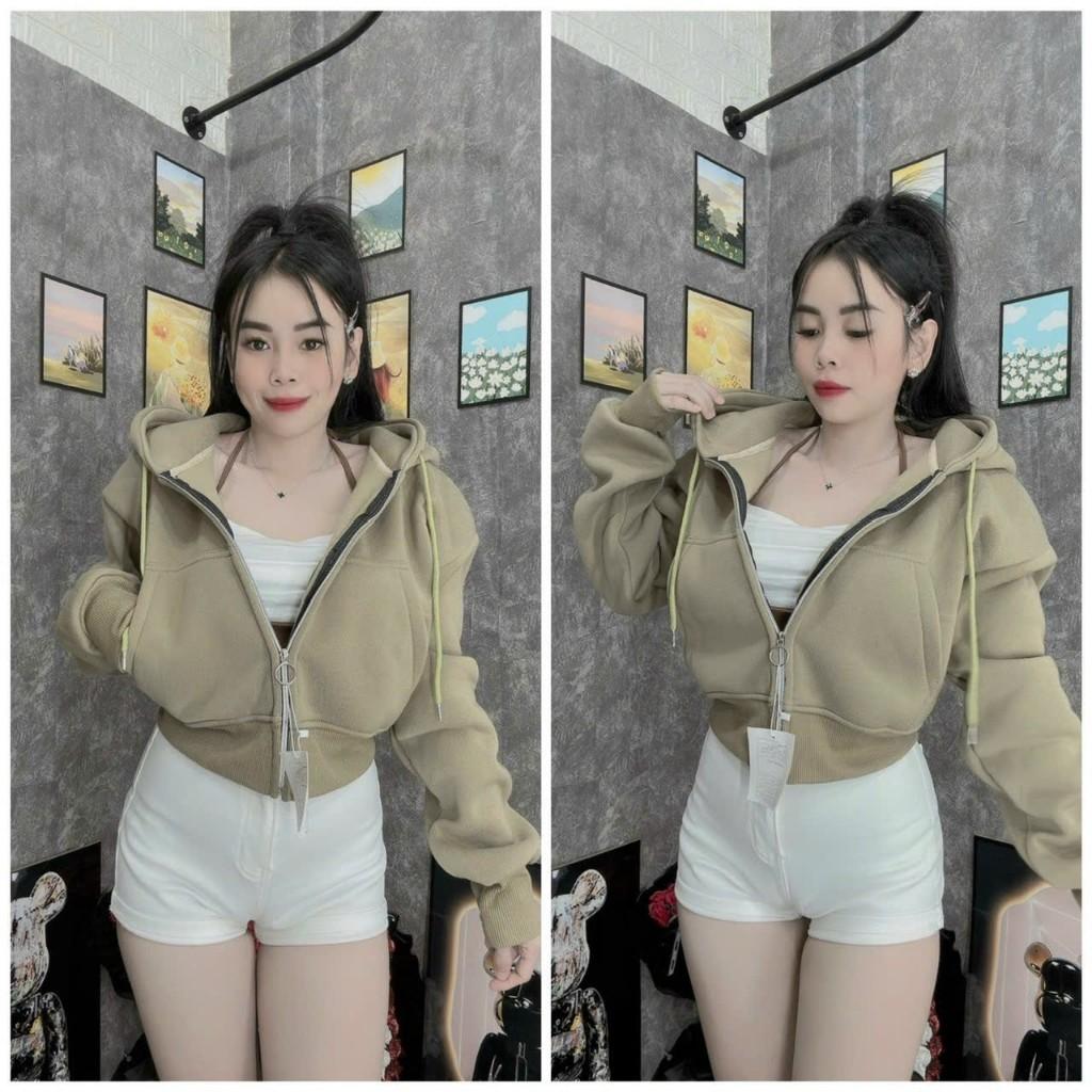 Áo khoác nỉ croptop tay dài trơn có mũ chùm đẹp hàng rất đẹp-A2029 - Màu 6