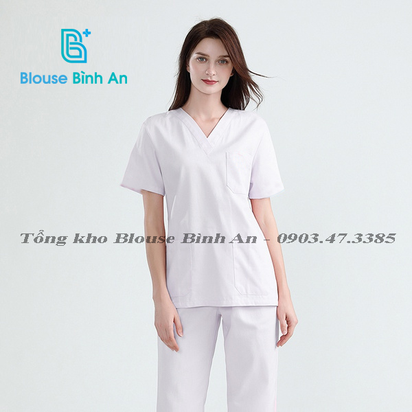 Bộ Blouse/Scrubs Trắng dành cho Y Tế - Spa Vải cotton lạnh hàn quốc cao cấp - Blouse Bình An