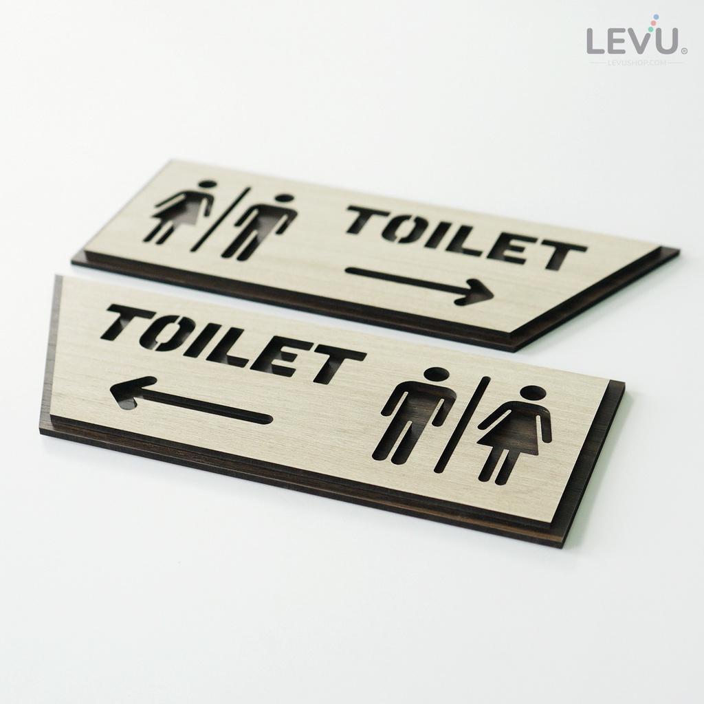 Bảng chỉ hướng toilet LEVU TL27S bằng gỗ khắc laser décor khu vực nhà vệ sinh
