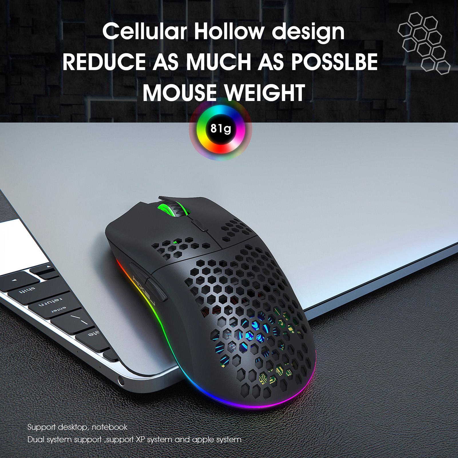 Chuột chơi game không dây HXSJ T66 RGB 2.4G Chuột sạc ánh sáng RGB với DPI có thể điều chỉnh Thiết kế tiện dụng cho máy tính để bàn - Màu trắng