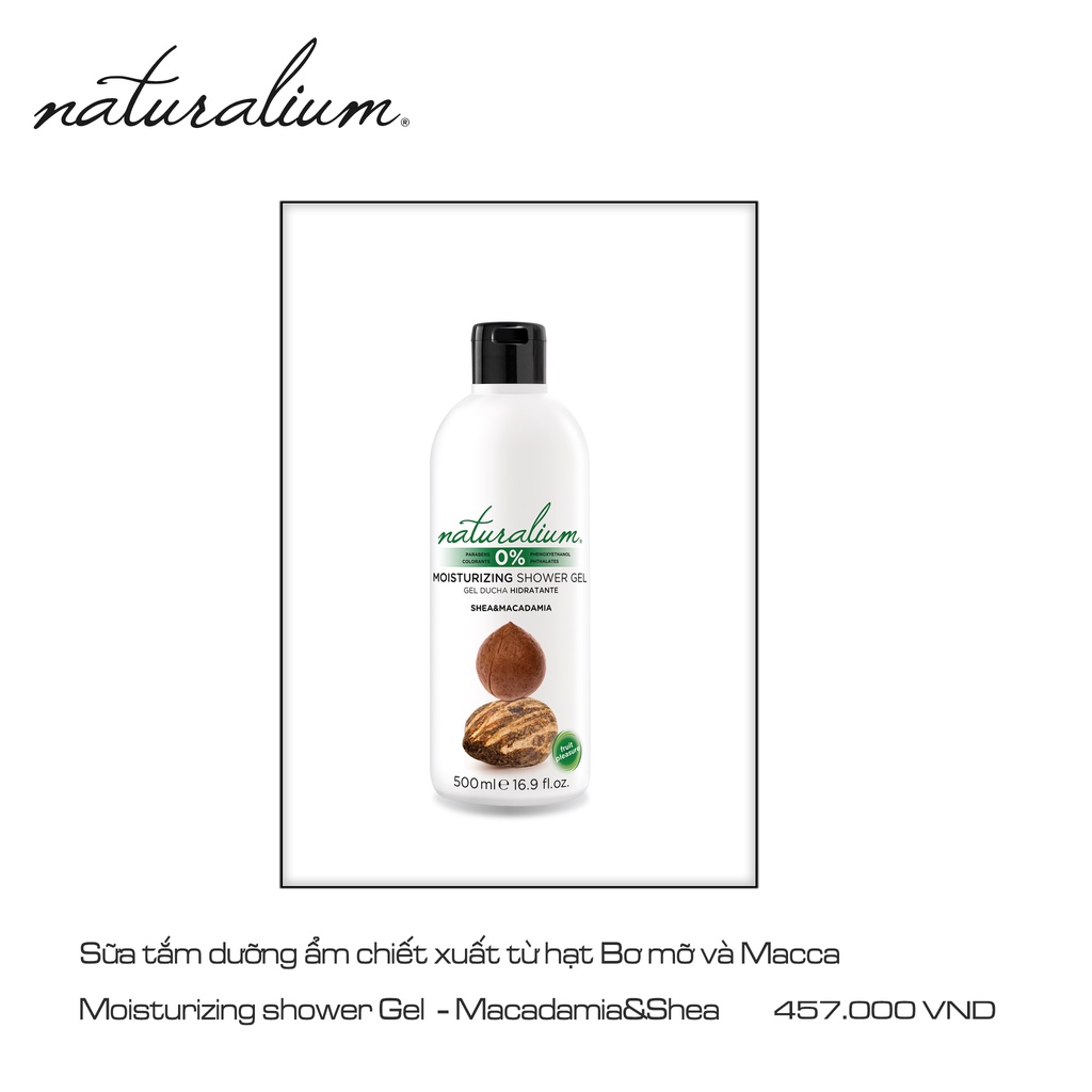 Sữa tắm dưỡng ẩm NATURALIUM hạt macca và hạt mỡ 500ml dưỡng da trắng sáng, mềm mịn & không gây kích ứng