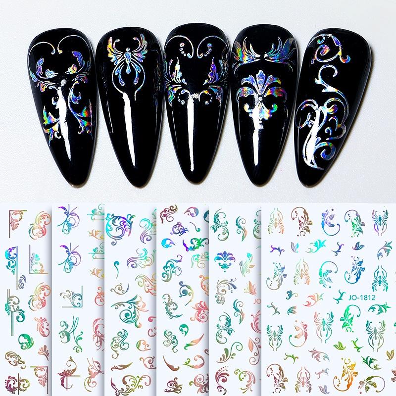 Sticker nail hoa văn phản quang flash Yapas 3D 40 đến 60 hình, decal hình dán gắn trang trí móng cao cấp
