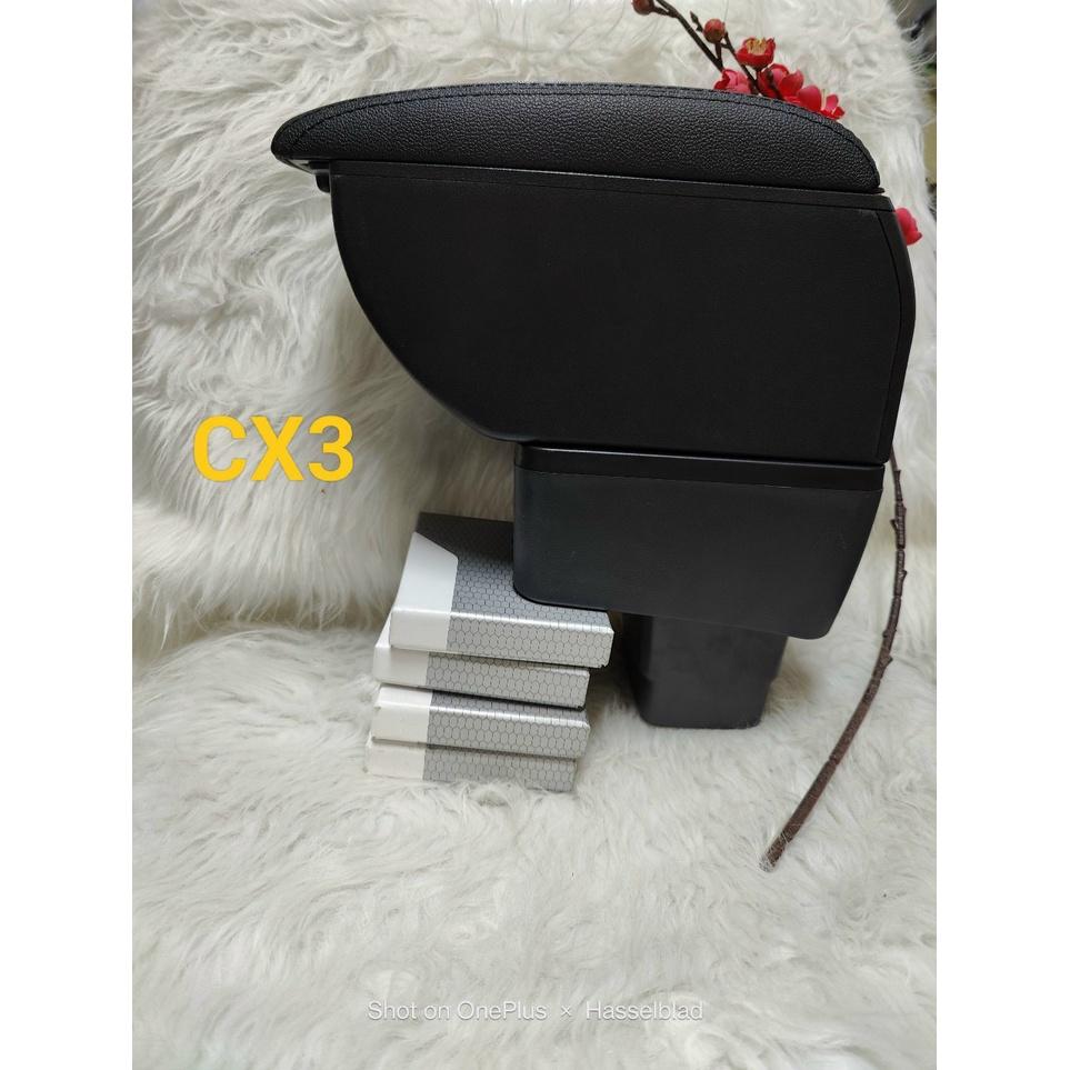 Hộp Tỳ Tay, Bệ Tỳ Tay Xe Mazda 2 và xe CX3 từ 2016 đến 2021 Màu Đen, Có cổng USB tiện lợi lắp đặt dễ dàng