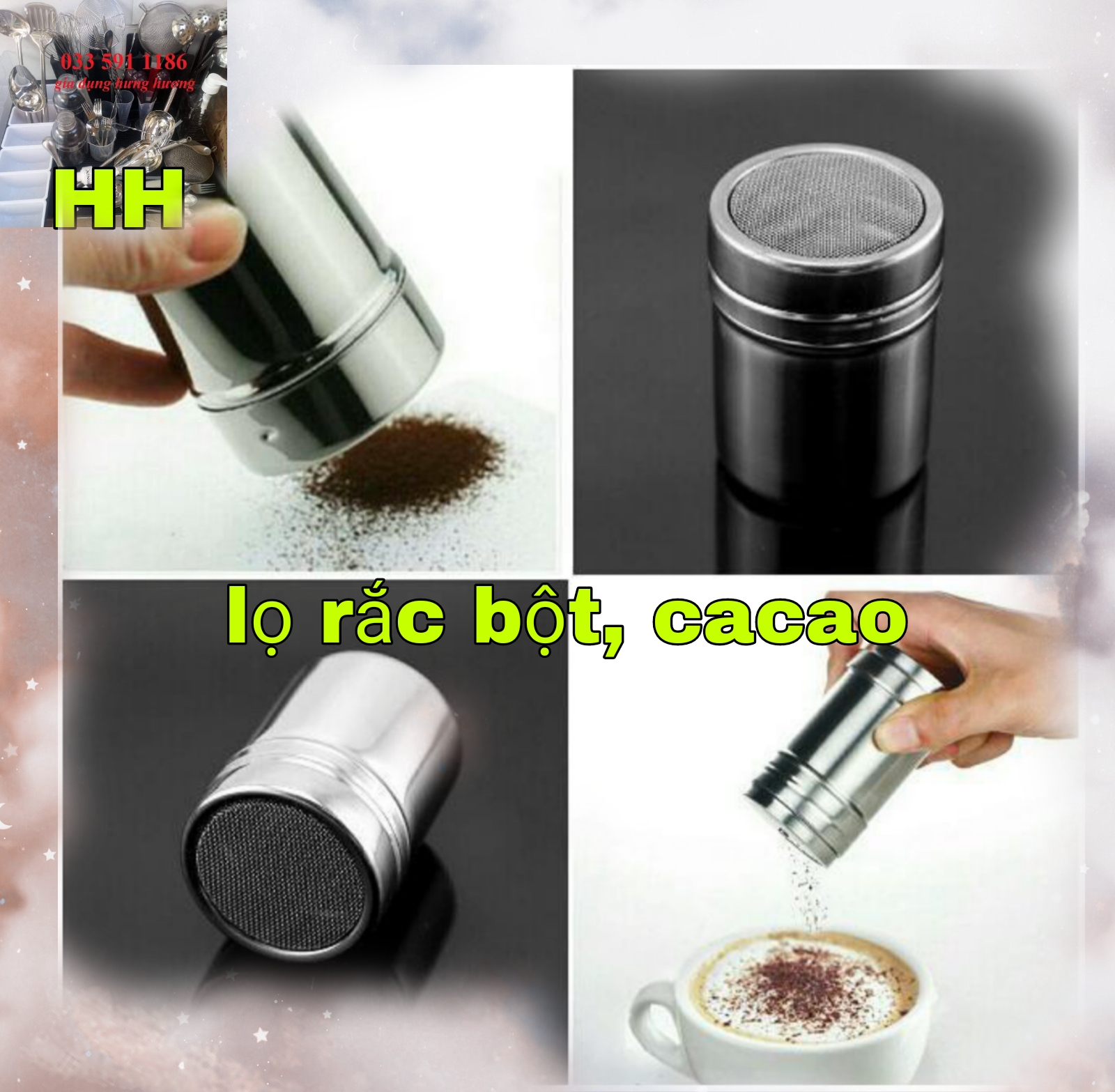 Lọ rắc bột , lọ rắc cacao (inox xịn)