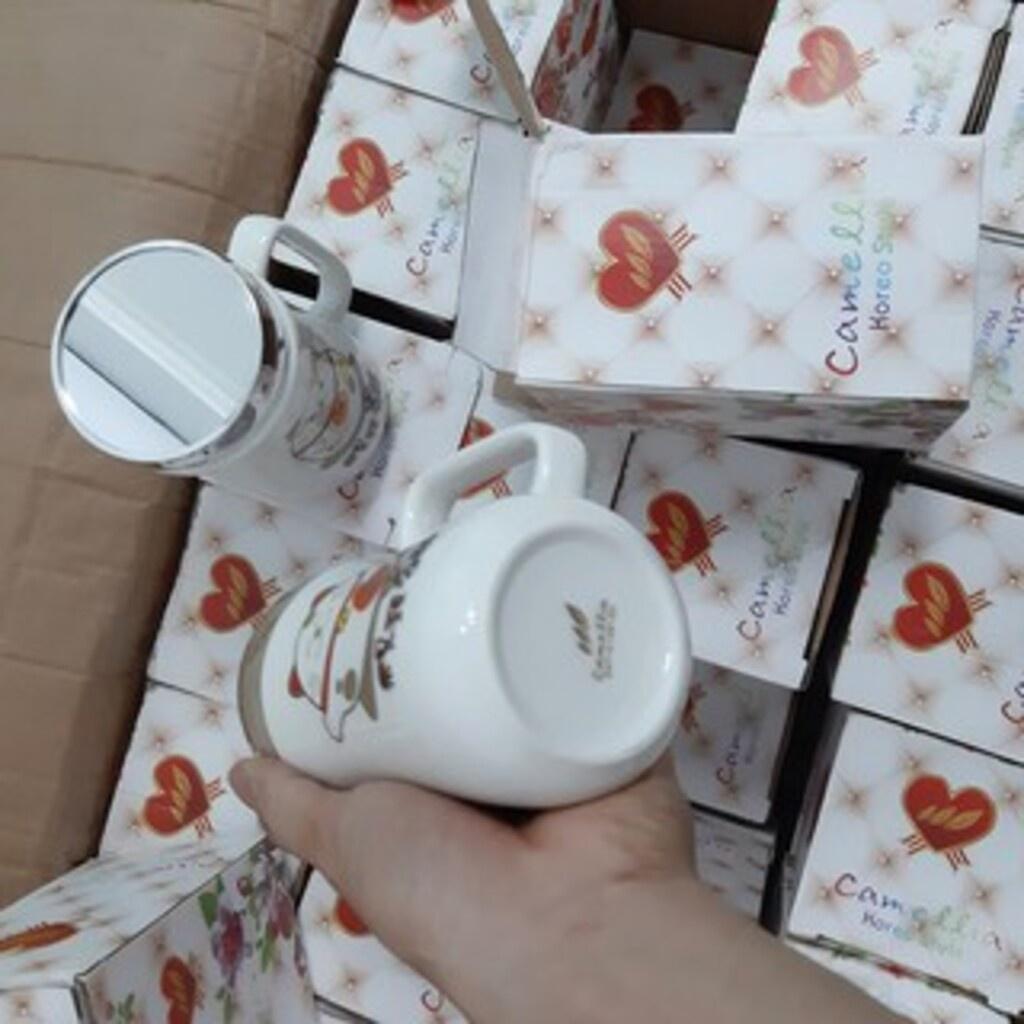 Cốc sứ giữ nhiệt,tách uống nước giữ nhiệt cao cấp nắp tráng gương