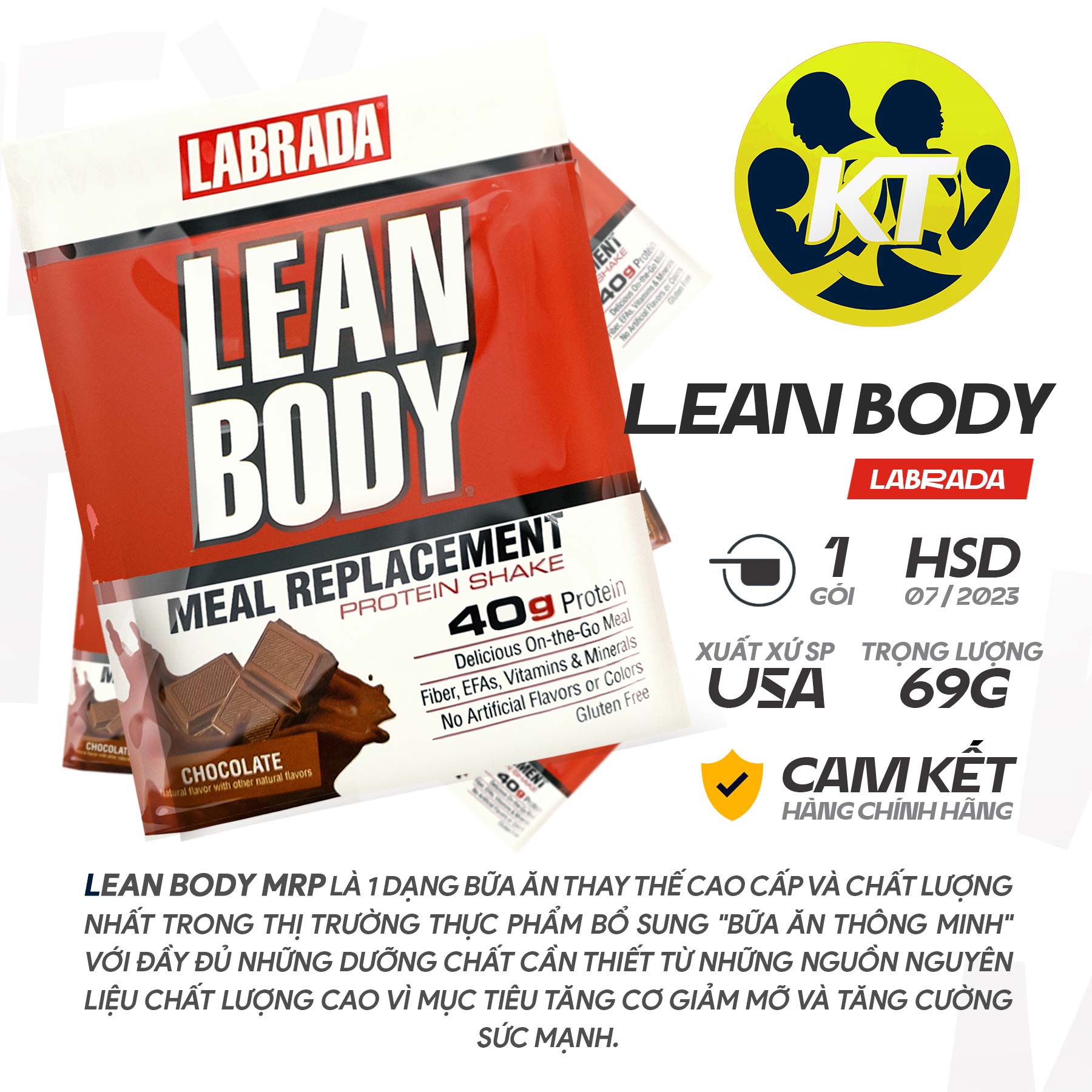 Set 80 Gói Lean Body MRP từ Labrada  - Bữa ăn thay thế hoàn chỉnh - Hỗ trợ Tăng cơ, Giảm mỡ, Các nhóm Vitamine &amp; Khoáng chất cho người tập luyện thể thao