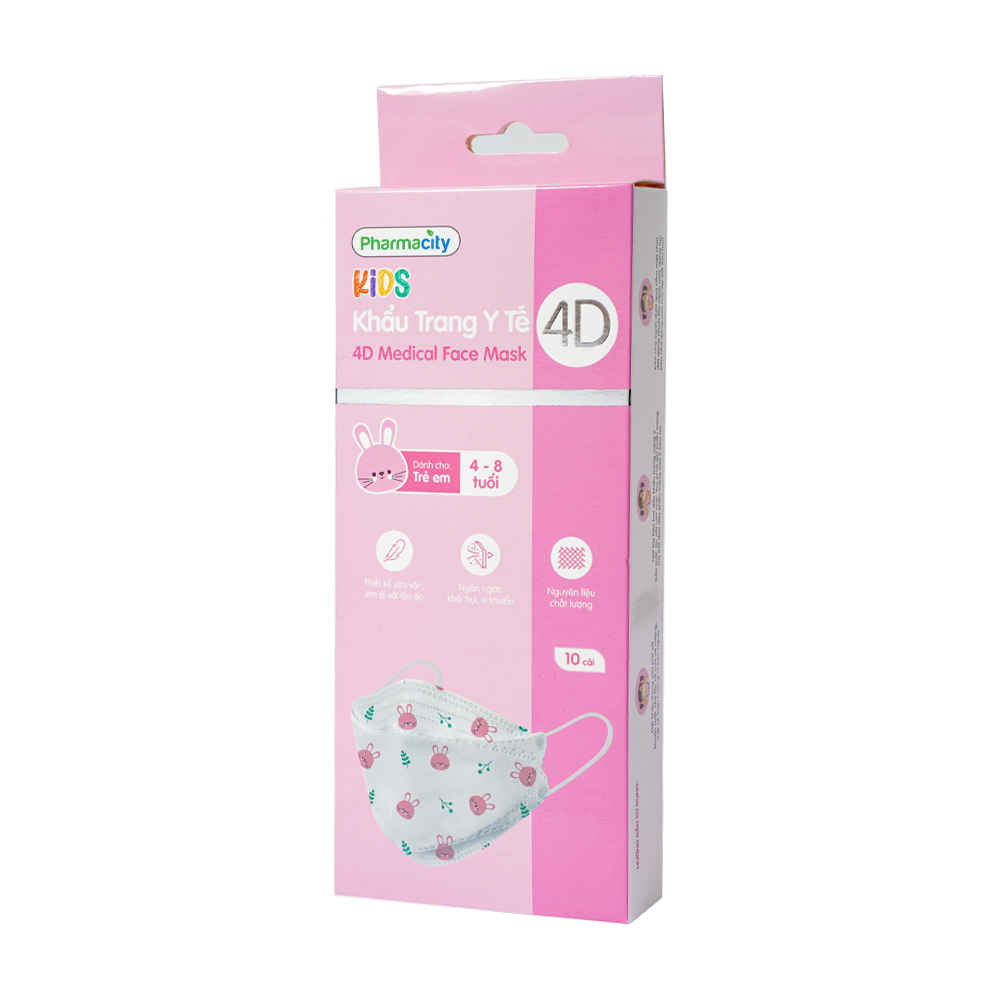 Khẩu trang 4D trẻ em hoa văn bé gái Pharmacity 4-8 tuổi