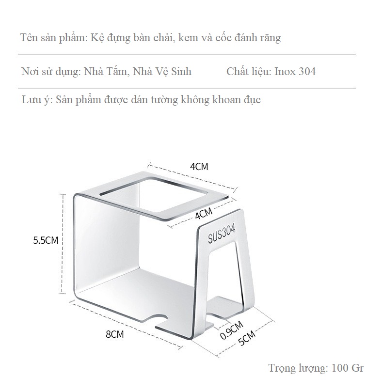 Kệ Để Bàn Chải Đánh Răng 3 Rãnh Có Khay Chứa Kem Đánh Răng Và Ly Xúc Miệng Inox 304 Cao Cấp
