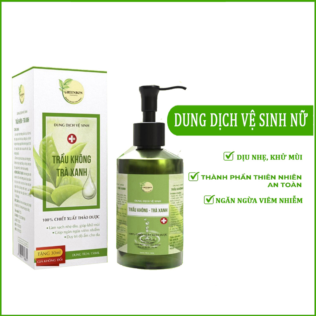 Dung dịch vệ sinh nữ tinh chất trầu không trà xanh GREENBON 150ml,làm sạch dịu nhẹ, cân bằng pH