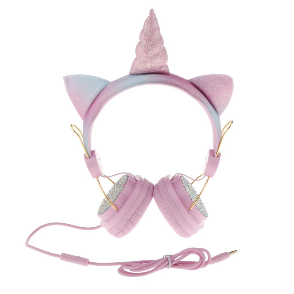 Unicorn Headphone With Microphone Girls Kids Stereo Earphone Headset Pink 1