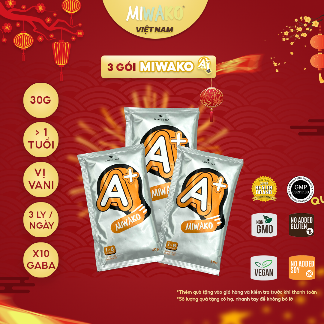 Combo Sữa Miwako A+ Vani, Miwako Gạo, Miwakoko socola Gói Dùng Thử 30g Sữa Hạt Cho Bé Từ 1 Tuổi Nhập Khẩu Malaysia Giúp Cải Thiện Ngôn Ngữ & Hê Tiêu Hóa