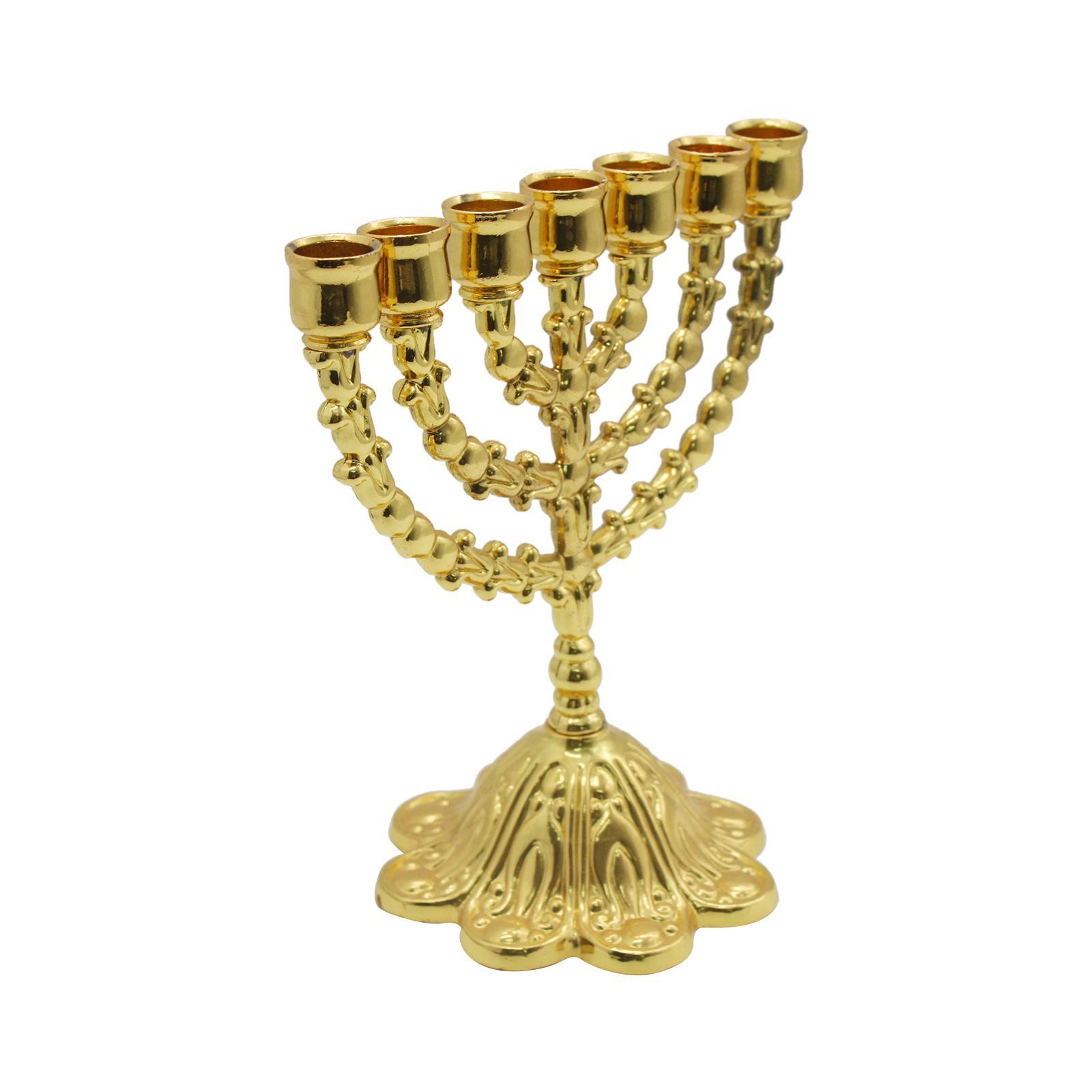 Hanukkah Menorah Metal Candle Holder Tealight Holder 7 Branches Candlestick for Candlelight Dinner Party Decorations Home Decor Height 17cm