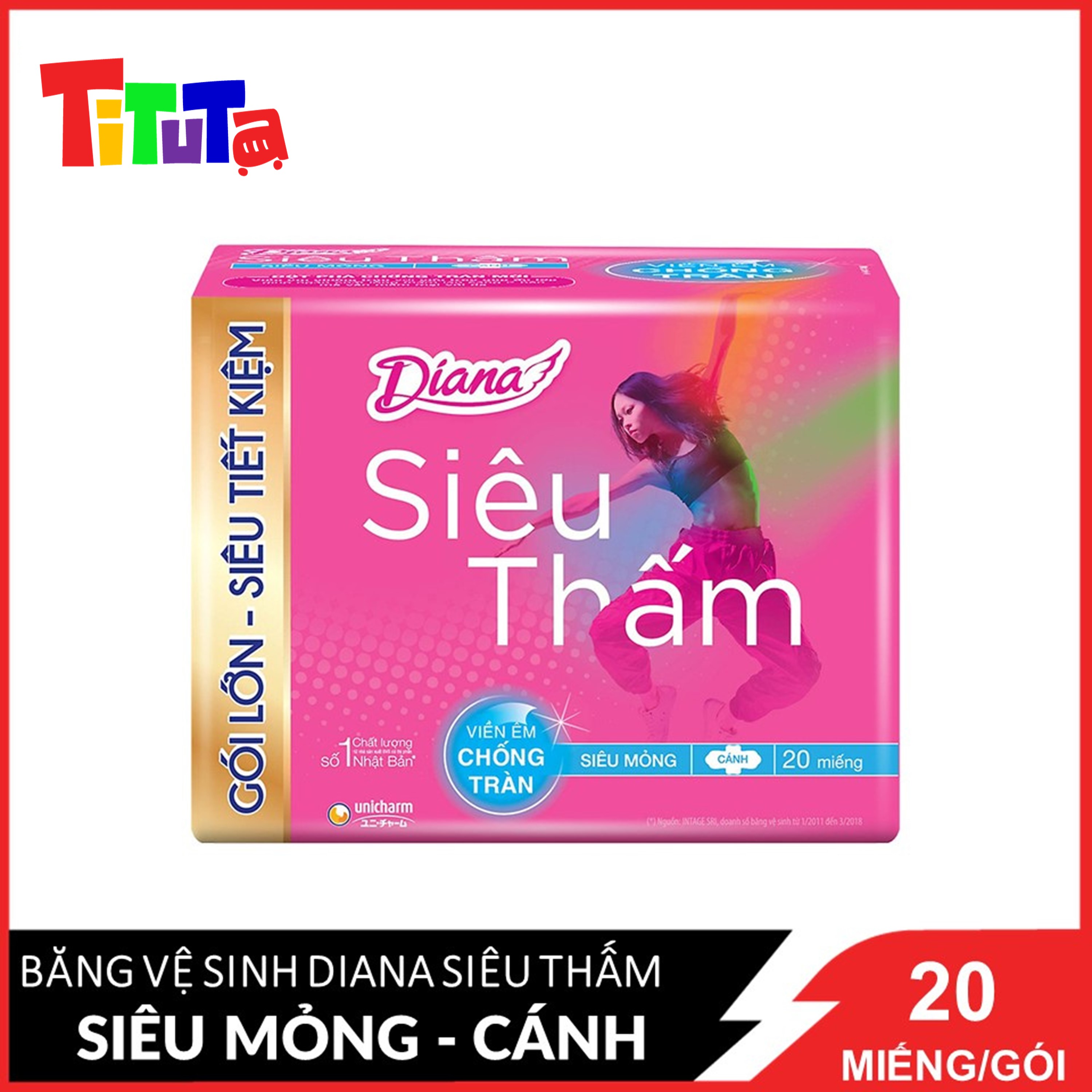 Băng vệ sinh Diana Siêu thấm siêu mỏng cánh 20 miếng/gói