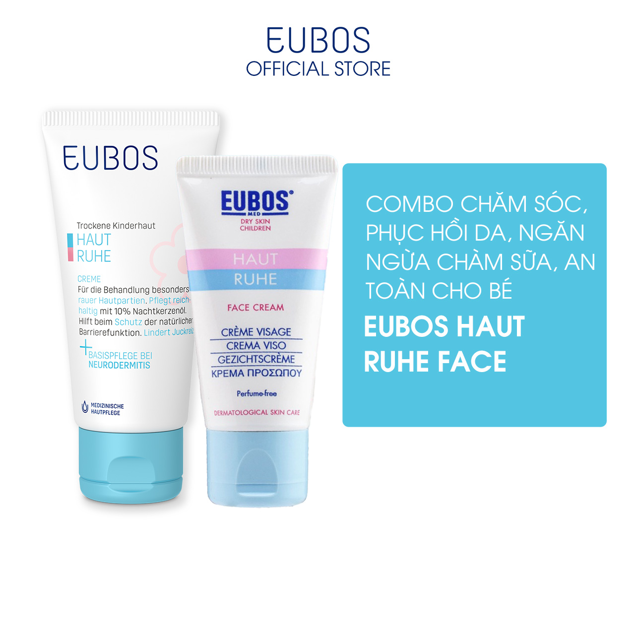 [DATE 04/2024] COMBO Kem chàm sữa da mặt trẻ em EUBOS HAUT RUHE FACE CREAM 30ml & Kem dưỡng da trẻ em ngừa chàm sữa EUBOS HAUT RUHE CREAM 50ml