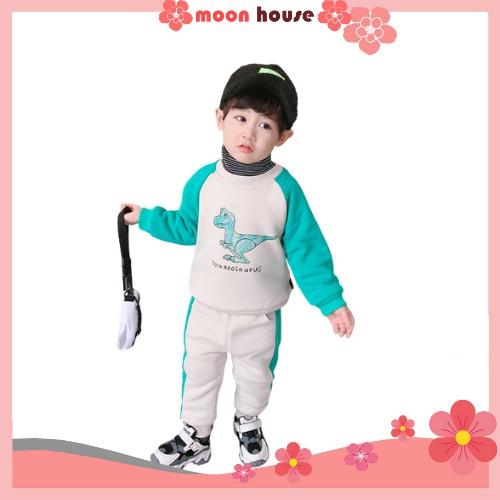 Bộ Nỉ Cho Bé, Bộ Nỉ Bông In Hình Khủng Long Cổ Cao Cho Bé Trai Và Bé Gái Từ 6-28kg Moon House