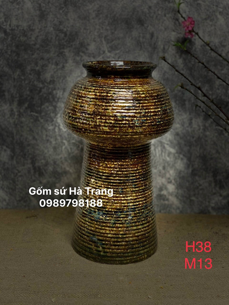 Lọ hoa gốm sứ Bát Tràng cao cấp dáng búp bê size đại cao 38cm