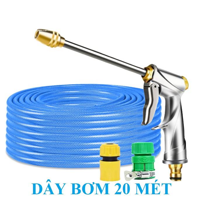 Bộ dây vòi xịt nước rửa xe, tưới cây . tăng áp 3 lần, loại 20m 206318 đầu đồng, cút, nối PE
