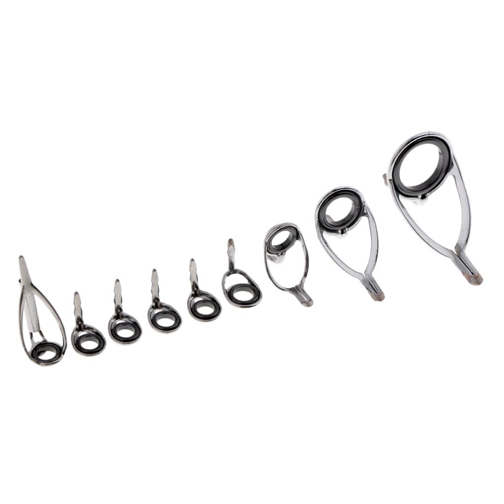 18pcs Ceramic Ring Eyes Fishing Rod Guide Tangle Free Stainless Steel Frame