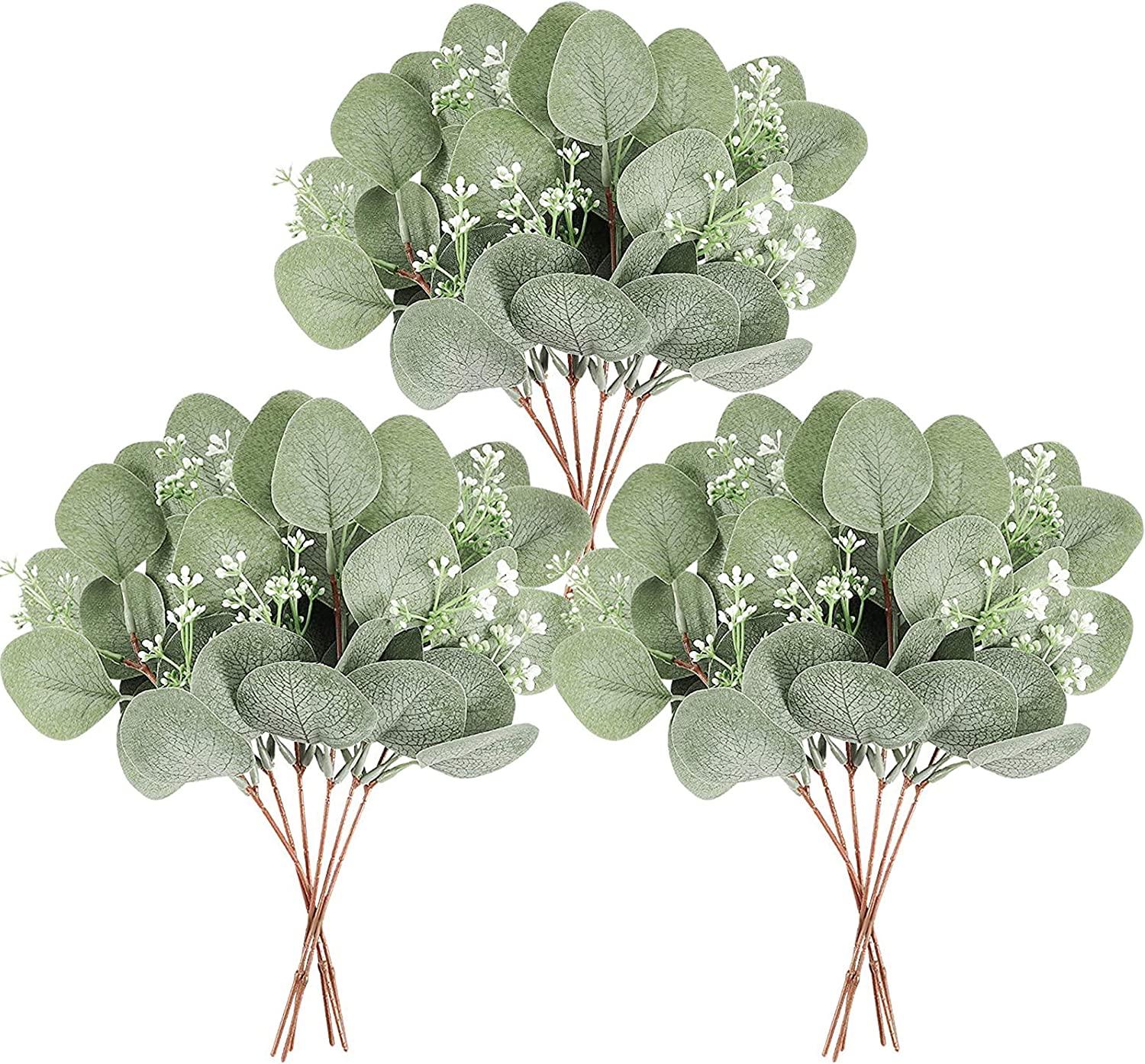 Cây Bạch Đàn Nhân Tạo 12Pc Mô Phỏng Lá Bạch Đàn Xanh Nhánh Tiền Đô La Bạch Đàn Số Lượng Lớn Cho Đám Cưới, Sân Vườn, Gia Đình, Văn Phòng, Trang Trí