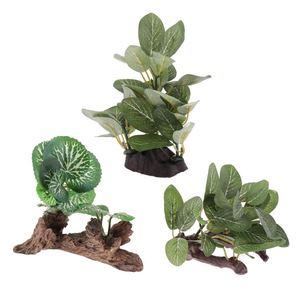 Reptile Resin Artificial Plant, Terrarium Grass Flexible Pet Habitat Decor for Crested Gecko Lizard Spider Scorpion Snake Other Small Animals