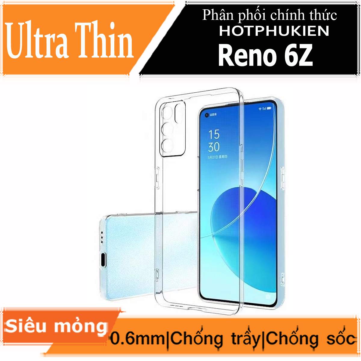 Ốp lưng silicon dẻo cho Oppo Reno 6Z hiệu Ultra Thin trong suốt mỏng 0.6mm độ trong tuyệt đối chống trầy xước - Hàng nhập khẩu