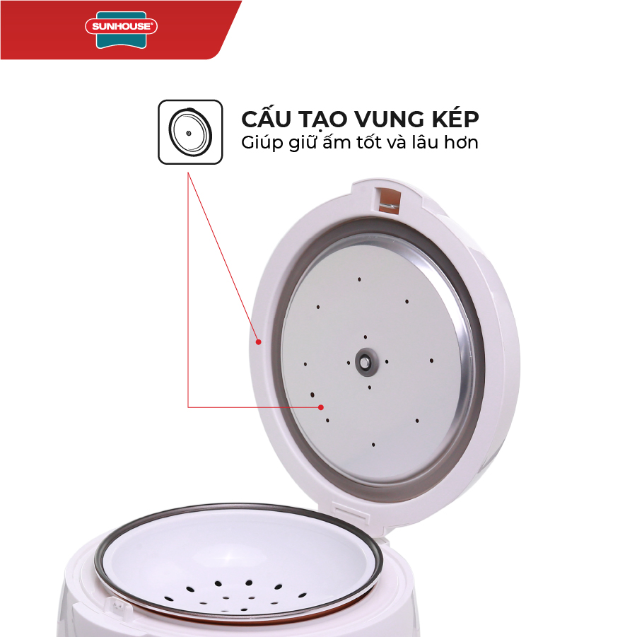 Nồi Cơm Điện Nắp Gài Sunhouse SHD8217W (1.2L) - Hàng chính hãng