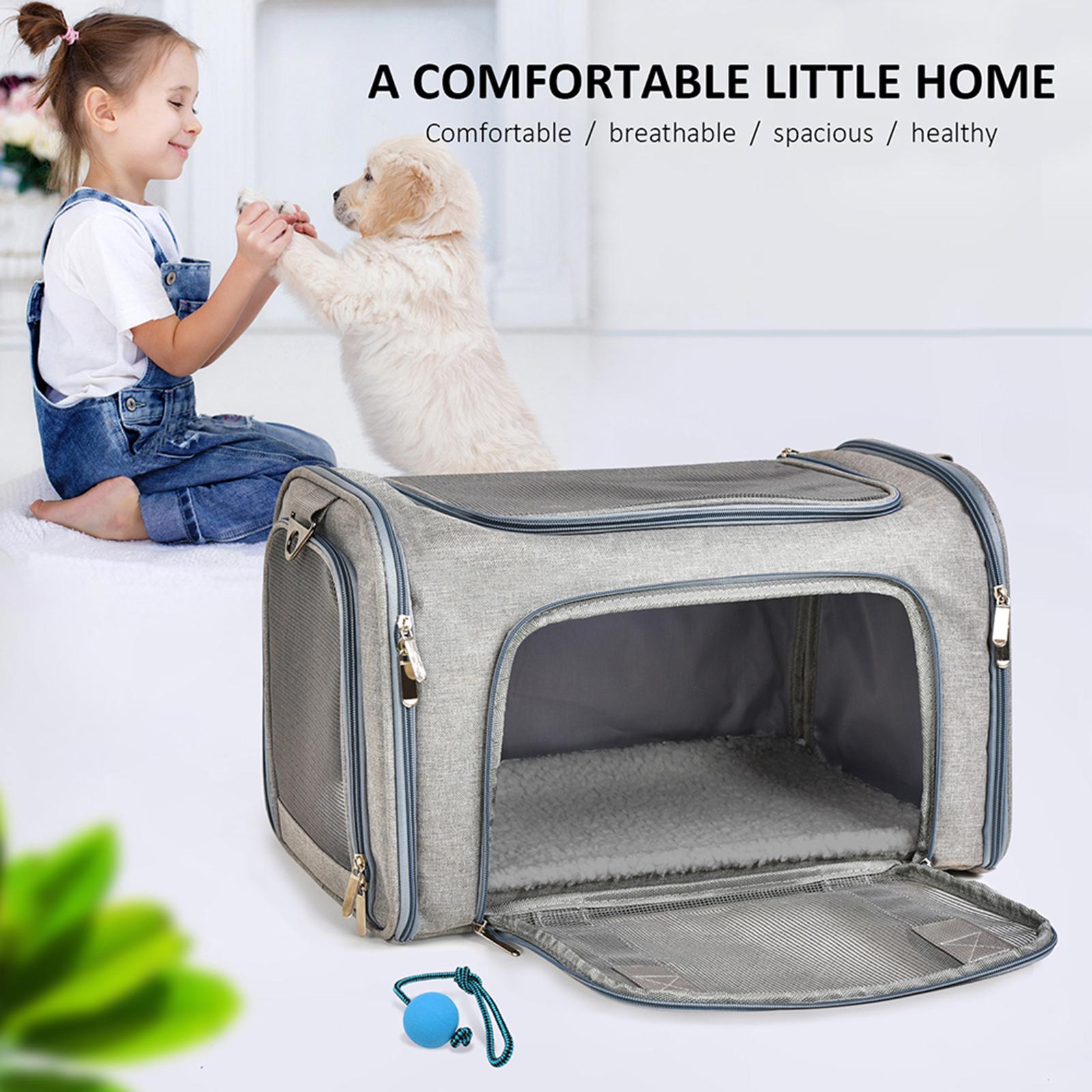 Soft PVC Pet Dog Carrier Backpack w/ Handles Pet Carrying Box Travel Bag w/ Washable Cozy Bed Folding for Puppy Cat Rabbit Escape Proof Breathable